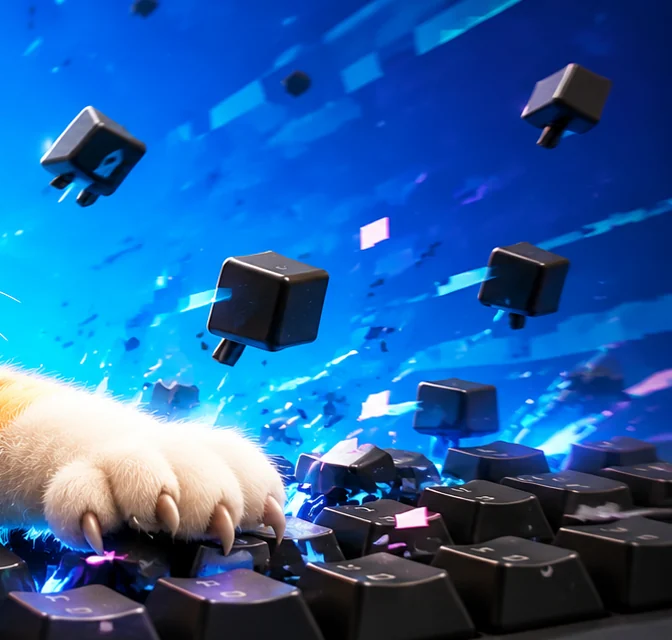Keycaps flying through the air after the impact